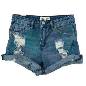 Almost Famous Mid Rise Jean Shorts Women's Size 7 Stretch Distressesd